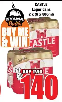 Boxer CASTLE LAGER CANS 2 X (6 X 500ML) offer