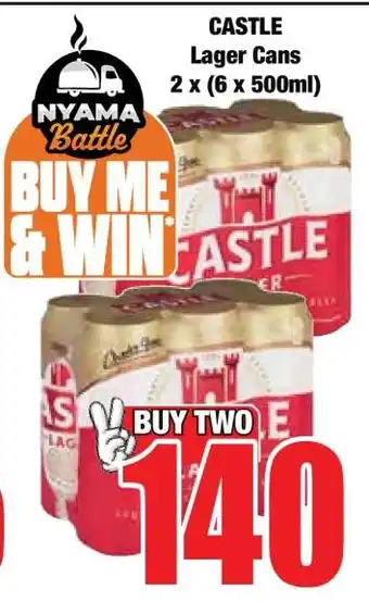 Boxer CASTLE LAGER CANS 2 X (6 X 500ML) offer