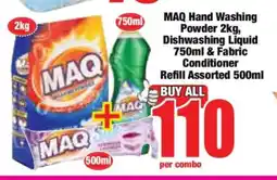 Boxer MAQ Hand Washing Powder 2kg, Dishwashing Liquid 750ml & Fabric Conditioner Refill Assorted 500ml offer