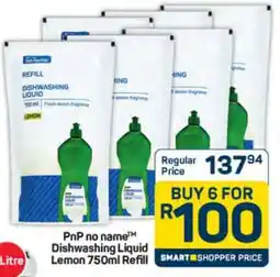Pick n Pay Hypermarket PnP no name Dishwashing Liquid Lemon 750ml Refill offer