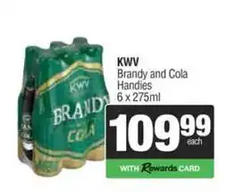 Spar Tops KWV Brandy and Cola Handies offer