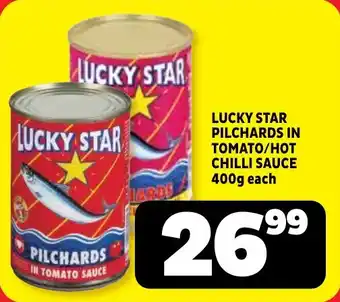 Usave Lucky star pilchards in tomato/ hot chilli sauce offer