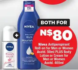 OK Foods Nivea Antiperspirant Roll-on for Men or Women plus Body Lotion or Cream for Men or Women offer