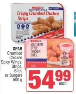 Spar SPAR Crumbed Chicken Spicy Wings, Strips, Bites or Burgers offer
