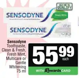 Spar Sensodyne Toothpaste, Clean & Fresh, Fresh Mint, Multicare or Gentle Whitening offer