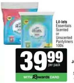 Spar Lil-lets Essentials Scented or Unscented Pantyliners offer