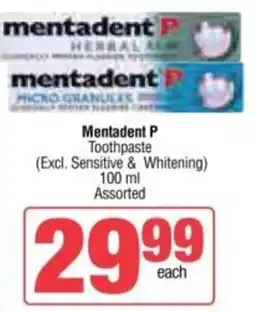 Spar Mentadent P Toothpaste Assorted offer