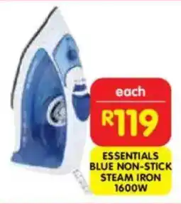 Shoprite Essentials blue non-stick steam iron 1600w offer