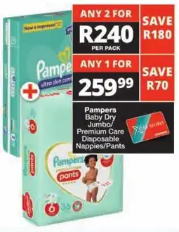 Checkers Pampers Baby Dry Jumbo/ Premium Care Disposable Nappies/ Pants offer