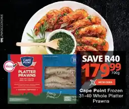Checkers Cape Point Frozen 31-40 Whole Platter Prawns offer
