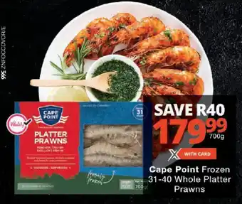 Checkers Cape Point Frozen 31-40 Whole Platter Prawns offer