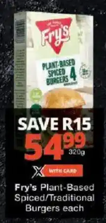Checkers Fry's Plant-Based Spiced/ Traditional Burgers offer