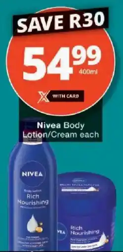 Checkers Nivea Body Lotion/ Cream offer