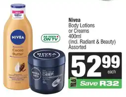 SuperSpar Nivea Body Lotions or Creams Assorted offer