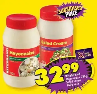 Shoprite Ritebrand Mayonnaise/ Salad Cream offer