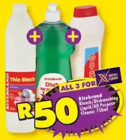 Shoprite Ritebrand Bleach/ Dishwashing Liquid/ All Purpose Cleaner offer