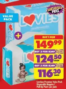 Shoprite Lovies Premium Value Pack Disposable Nappies/ Pull-Up Pants offer