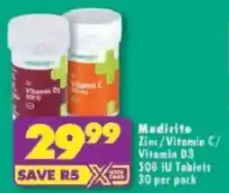 Shoprite Madirite Zinc/ Vitamin C/ Vitamin D3 500 IU Tablets offer