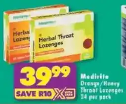 Shoprite Medirile Orange/ Honey Throat Lozenges offer