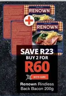 Checkers Renown Rindless Back Bacon 200g offer