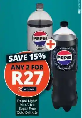 Checkers Pepsi Light/Max/7Up Sugar Free Cold Drink 2L offer