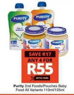 Checkers Purity 2nd Foods/Pouches Baby Food offer