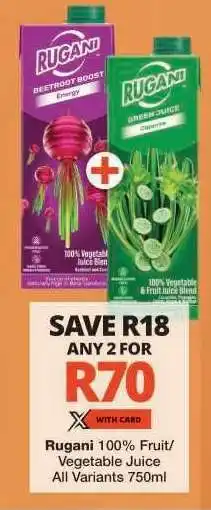 Checkers Rugani 100% Fruit/Vegetable Juice offer