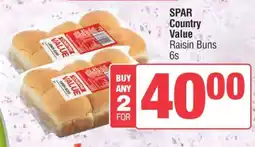 Spar SPAR Country Value Raisin Buns 6s offer