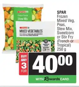 Spar SPAR Frozen Mixed Veg, Peas, Stew Mix, Sweetcorn or Stir Fry (French or Tropical) offer