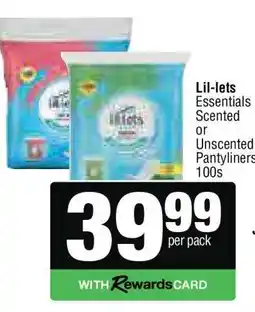 Spar Lil-lets Essentials Scented or Unscented Pantyliners 100s offer