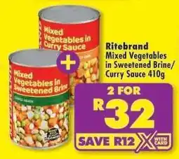Shoprite Ritebrand Mixed Vegetables in Sweetened Brine/Curry Sauce 410g offer