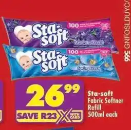 Shoprite Sta-soft Fabric Softner Refill 500ml each offer