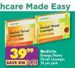 Shoprite Medirite Orange/Honey Throat Lozenges 24 per pack offer