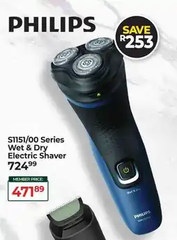 Dis-Chem Philips S1151/00 Series Wet & Dry Electric Shaver offer
