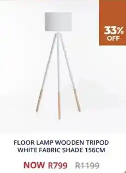 Decofurn Floor lamp wooden tripod white fabric shade offer
