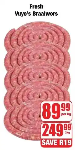 Boxer Superstores Fresh Vuyo's Braaiwors offer