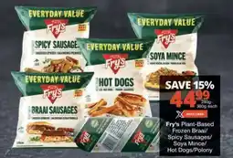 Checkers Fry's Plant-Based Frozen Braai/Spicy Sausages/Soya Mince/Hot Dogs/Polony offer
