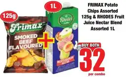 Boxer Superstores Frimax Potato Chips Assorted & Rhodes Fruit Juice Nectar Blend Assorted offer