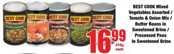 Boxer Superstores Best Cook Mixed Vegetables Assorted/ Tomato & Onion Mix/ Butter Beans in Sweetened Brine/ Processed Peas In Sweetened Brine offer
