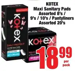 Boxer Superstores Kotex Maxi Sanitary Pads Assorted/ Pantyliners Assorted offer