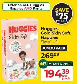 Dis-Chem Huggies Gold Skin Soft Nappies offer