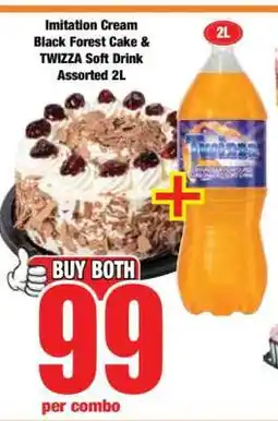 Boxer Imitation Cream Black Forest Cake & TWIZZA Soft Drink Assorted 2L offer