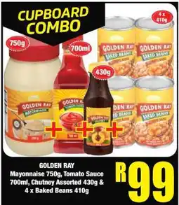 Boxer GOLDEN RAY Mayonnaise 750g, Tomato Sauce 700ml, Chutney Assorted 430g & 4 x Baked Beans 410g offer