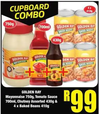 Boxer GOLDEN RAY Mayonnaise 750g, Tomato Sauce 700ml, Chutney Assorted 430g & 4 x Baked Beans 410g offer