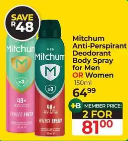 Dis-Chem Mitchum Anti-Perspirant Deodorant Body Spray for Men OR Women offer