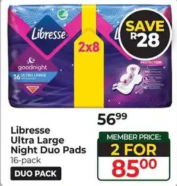 Dis-Chem Libresse Ultra Large Night Duo Pads offer