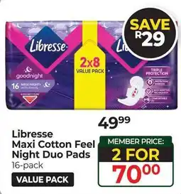 Dis-Chem Libresse Maxi Cotton Feel Night Duo Pads offer