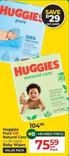 Dis-Chem Huggies Pure OR Natural Care Baby Wipes offer