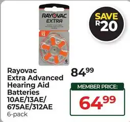 Dis-Chem Rayovac Extra Advanced Hearing Aid Batteries offer