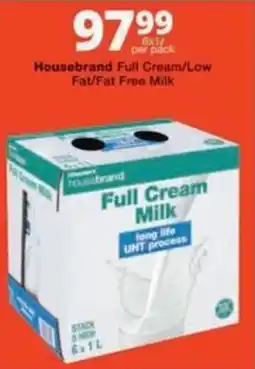 Checkers Housebrand Full Cream/ Low Fat/ Fat Free Milk offer
